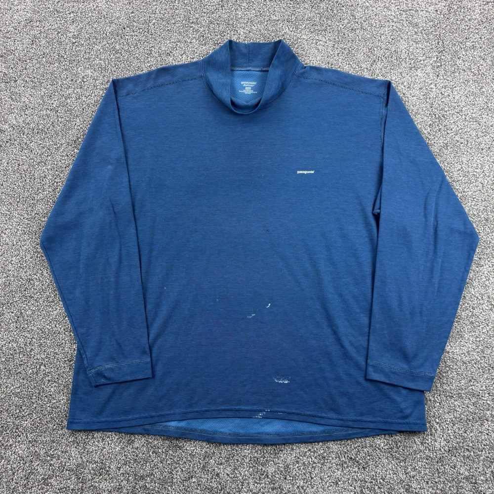 Patagonia Capilene Shirt Mens 2XL Blue Long Sleeve Mock Neck Base Layer Top